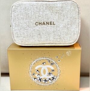 Chanel beige gold makeup bag